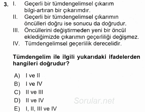 Bilim Felsefesi 2016 - 2017 3 Ders Sınavı 3.Soru