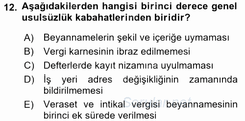 Vergi Ceza Hukuku 2017 - 2018 Ara Sınavı 12.Soru