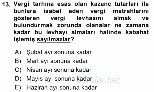 Vergi Ceza Hukuku 2017 - 2018 Ara Sınavı 13.Soru