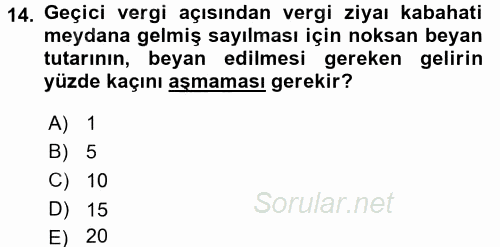 Vergi Ceza Hukuku 2017 - 2018 Ara Sınavı 14.Soru