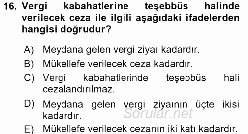 Vergi Ceza Hukuku 2017 - 2018 Ara Sınavı 16.Soru