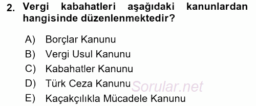 Vergi Ceza Hukuku 2017 - 2018 Ara Sınavı 2.Soru