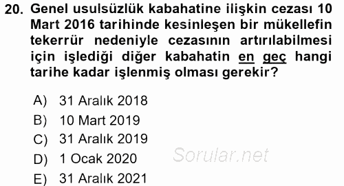 Vergi Ceza Hukuku 2017 - 2018 Ara Sınavı 20.Soru