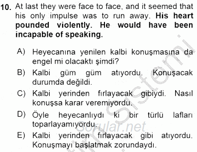 Çeviri (İng/Türk) 2015 - 2016 Dönem Sonu Sınavı 10.Soru