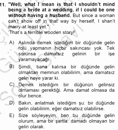 Çeviri (İng/Türk) 2015 - 2016 Dönem Sonu Sınavı 11.Soru