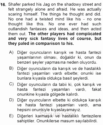 Çeviri (İng/Türk) 2015 - 2016 Dönem Sonu Sınavı 16.Soru