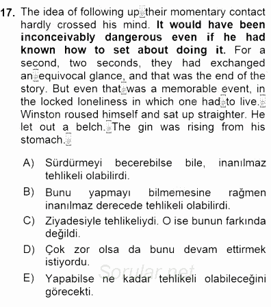 Çeviri (İng/Türk) 2015 - 2016 Dönem Sonu Sınavı 17.Soru