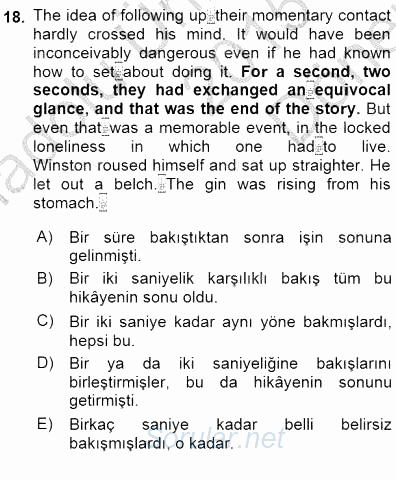 Çeviri (İng/Türk) 2015 - 2016 Dönem Sonu Sınavı 18.Soru