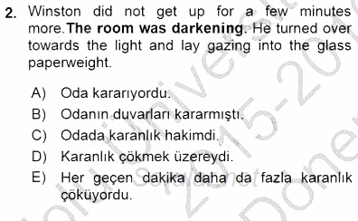 Çeviri (İng/Türk) 2015 - 2016 Dönem Sonu Sınavı 2.Soru