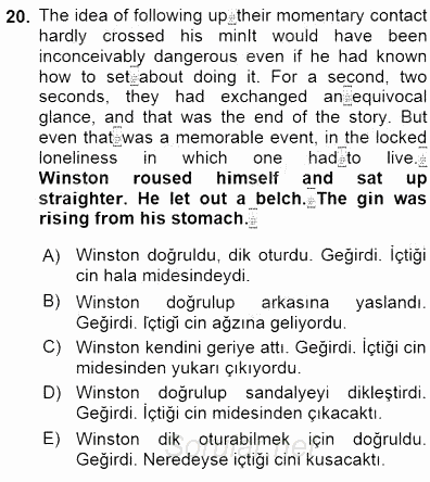 Çeviri (İng/Türk) 2015 - 2016 Dönem Sonu Sınavı 20.Soru