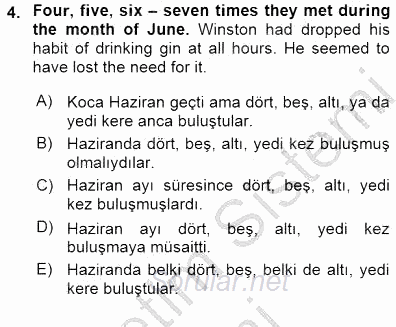 Çeviri (İng/Türk) 2015 - 2016 Dönem Sonu Sınavı 4.Soru