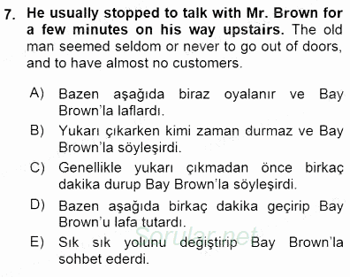 Çeviri (İng/Türk) 2015 - 2016 Dönem Sonu Sınavı 7.Soru