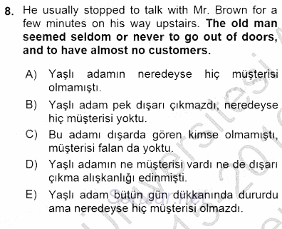 Çeviri (İng/Türk) 2015 - 2016 Dönem Sonu Sınavı 8.Soru