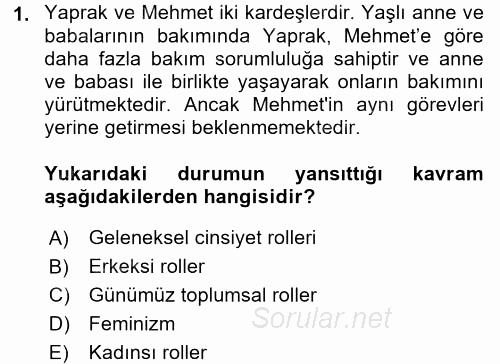 Yaşlılarda Çatışma Ve Stres Yönetimi 2 2016 - 2017 Dönem Sonu Sınavı 1.Soru
