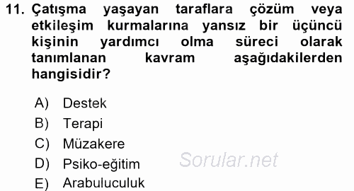 Yaşlılarda Çatışma Ve Stres Yönetimi 2 2016 - 2017 Dönem Sonu Sınavı 11.Soru