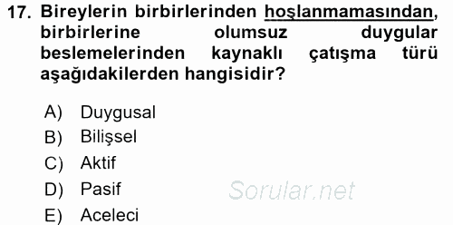 Yaşlılarda Çatışma Ve Stres Yönetimi 2 2016 - 2017 Dönem Sonu Sınavı 17.Soru