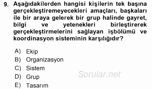 Sağlık Kurumları Yönetimi 1 2015 - 2016 Tek Ders Sınavı 9.Soru