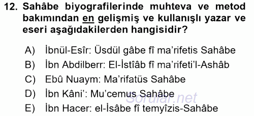 Hadis Tarihi ve Usulü 2015 - 2016 Dönem Sonu Sınavı 12.Soru
