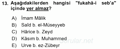 Hadis Tarihi ve Usulü 2015 - 2016 Dönem Sonu Sınavı 13.Soru