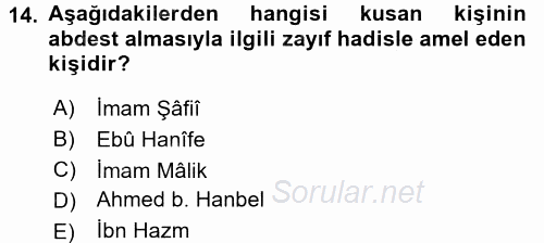 Hadis Tarihi ve Usulü 2015 - 2016 Dönem Sonu Sınavı 14.Soru