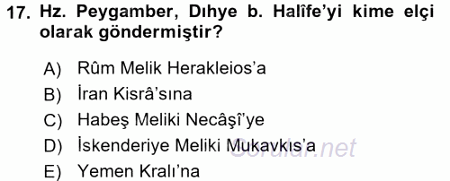 Hadis Tarihi ve Usulü 2015 - 2016 Dönem Sonu Sınavı 17.Soru