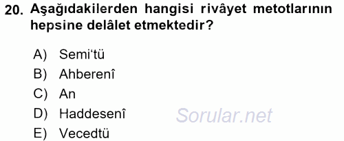 Hadis Tarihi ve Usulü 2015 - 2016 Dönem Sonu Sınavı 20.Soru