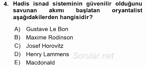 Hadis Tarihi ve Usulü 2015 - 2016 Dönem Sonu Sınavı 4.Soru