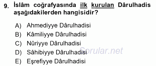 Hadis Tarihi ve Usulü 2015 - 2016 Dönem Sonu Sınavı 9.Soru