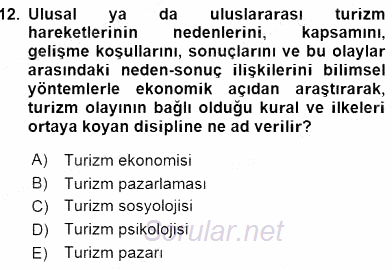 Turizm Ekonomisi 2015 - 2016 Ara Sınavı 12.Soru