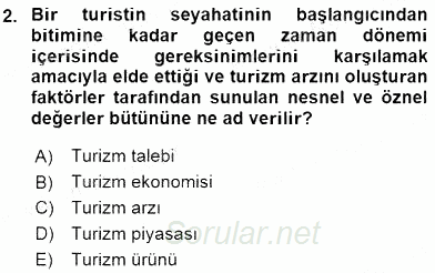 Turizm Ekonomisi 2015 - 2016 Ara Sınavı 2.Soru
