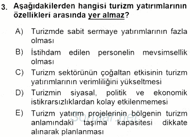 Turizm Ekonomisi 2015 - 2016 Ara Sınavı 3.Soru