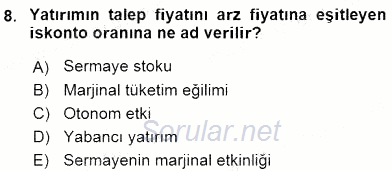 Turizm Ekonomisi 2015 - 2016 Ara Sınavı 8.Soru