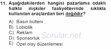 Marka İletişim Kampanyaları 2012 - 2013 Dönem Sonu Sınavı 11.Soru