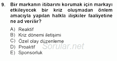Marka İletişim Kampanyaları 2012 - 2013 Dönem Sonu Sınavı 9.Soru
