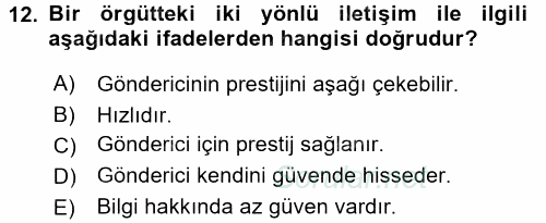 İletişim Bilgisi 2016 - 2017 Dönem Sonu Sınavı 12.Soru