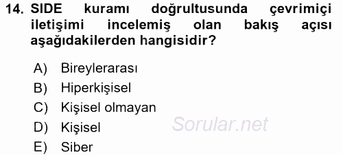 İletişim Bilgisi 2016 - 2017 Dönem Sonu Sınavı 14.Soru