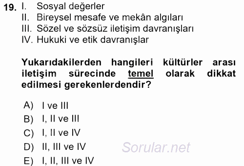 İletişim Bilgisi 2016 - 2017 Dönem Sonu Sınavı 19.Soru