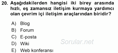 İletişim Bilgisi 2016 - 2017 Dönem Sonu Sınavı 20.Soru