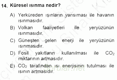 Ekoloji ve Çevre Bilgisi 2012 - 2013 Dönem Sonu Sınavı 14.Soru