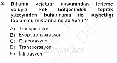 Ekoloji ve Çevre Bilgisi 2012 - 2013 Dönem Sonu Sınavı 3.Soru