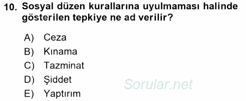 Hukukun Temel Kavramları 2017 - 2018 Ara Sınavı 10.Soru