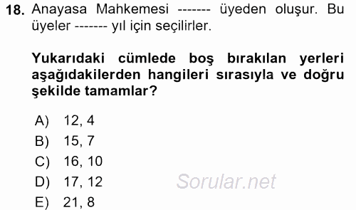 Hukukun Temel Kavramları 2017 - 2018 Ara Sınavı 18.Soru