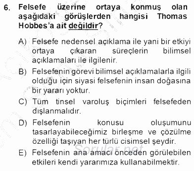 Moders Felsefe 1 2013 - 2014 Dönem Sonu Sınavı 6.Soru