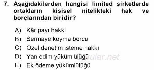 Ticaret Hukuku 2 2016 - 2017 Dönem Sonu Sınavı 7.Soru