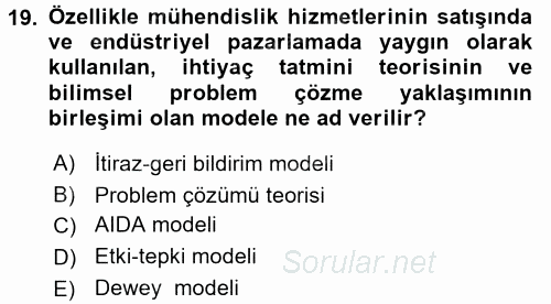 Pazarlama İletişimi 2017 - 2018 Ara Sınavı 19.Soru