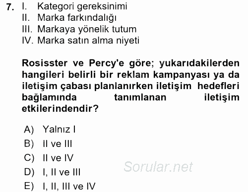 Pazarlama İletişimi 2017 - 2018 Ara Sınavı 7.Soru