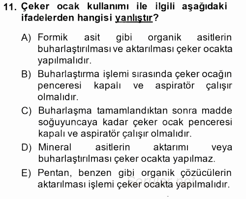 Veteriner Laboratuvar Teknikleri ve Prensipleri 2014 - 2015 Ara Sınavı 11.Soru