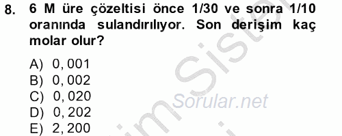Veteriner Laboratuvar Teknikleri ve Prensipleri 2014 - 2015 Ara Sınavı 8.Soru