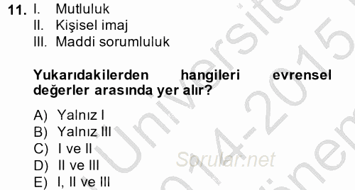 Marka ve Yönetimi 2014 - 2015 Dönem Sonu Sınavı 11.Soru
