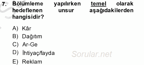 Marka ve Yönetimi 2014 - 2015 Dönem Sonu Sınavı 7.Soru